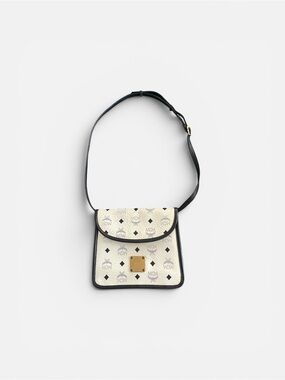 Vintage MCM Cream Visetos Monogram Crossbody Bag with Black Trim
